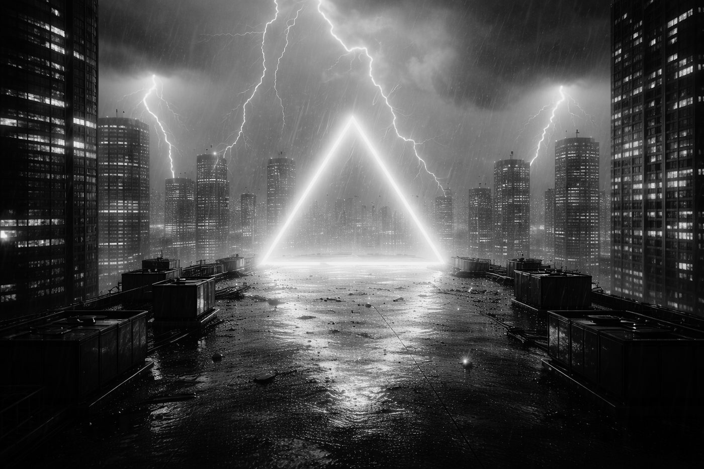 Abstract dark grid corridor graphic representing security architecture