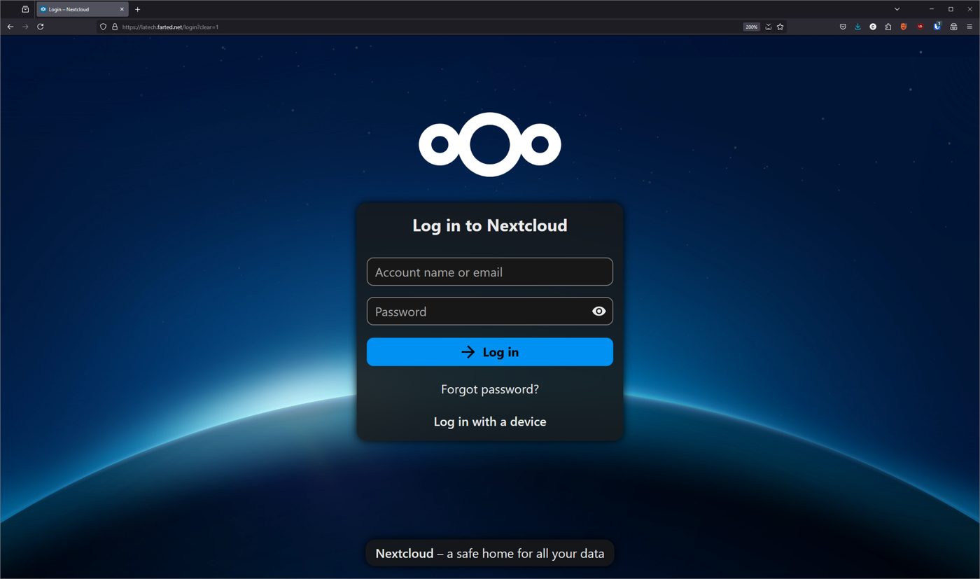 Nextcloud login screen served over HTTPS