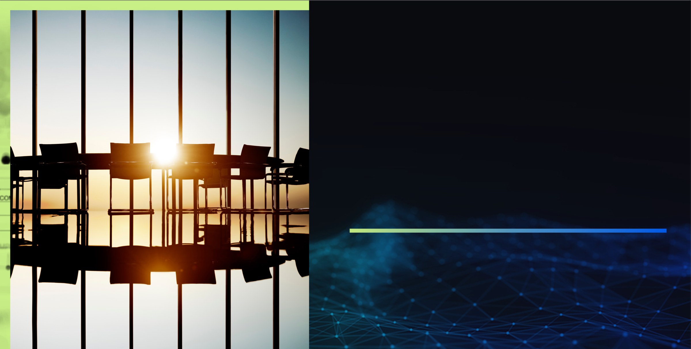 Data center corridor with a glowing horizon line graphic